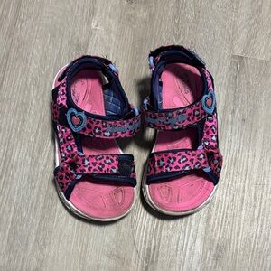 Skechers Pink and Navy Leopard Kids Sandals